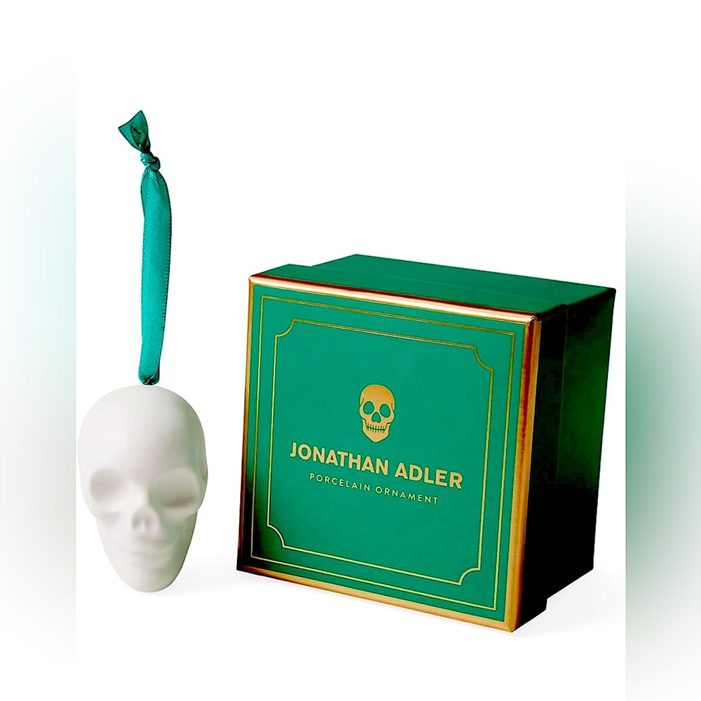 Jonathan Adler porcelain skull holiday ornament new in box sold out online!